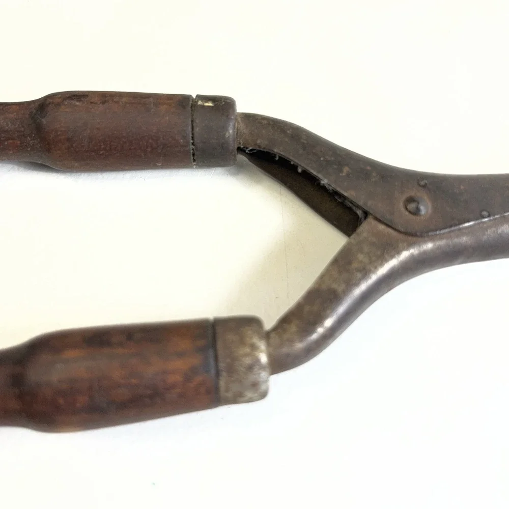 Antique 1800s Stove Top Metal Hair Curling Iron Wood Handles Primitive Decor